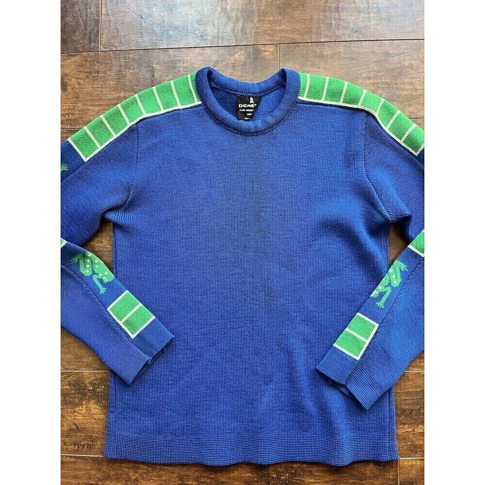 VTG Demetre Ski Outdoor Pure Virgin Wool Sweater M Blue Mens- Frog Pattern